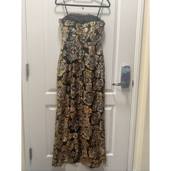 Elliatt Celeste Strapless Gown in Black & Gold wedding Guest Cocktail size S NWT - Picture 7 of 9